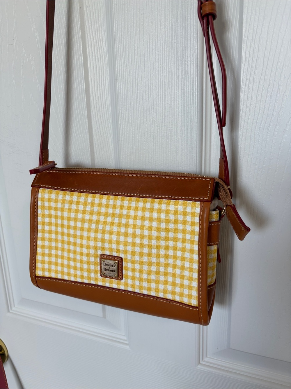Dooney & Bourke Yellow Gingham Leather-Trim Crossbody